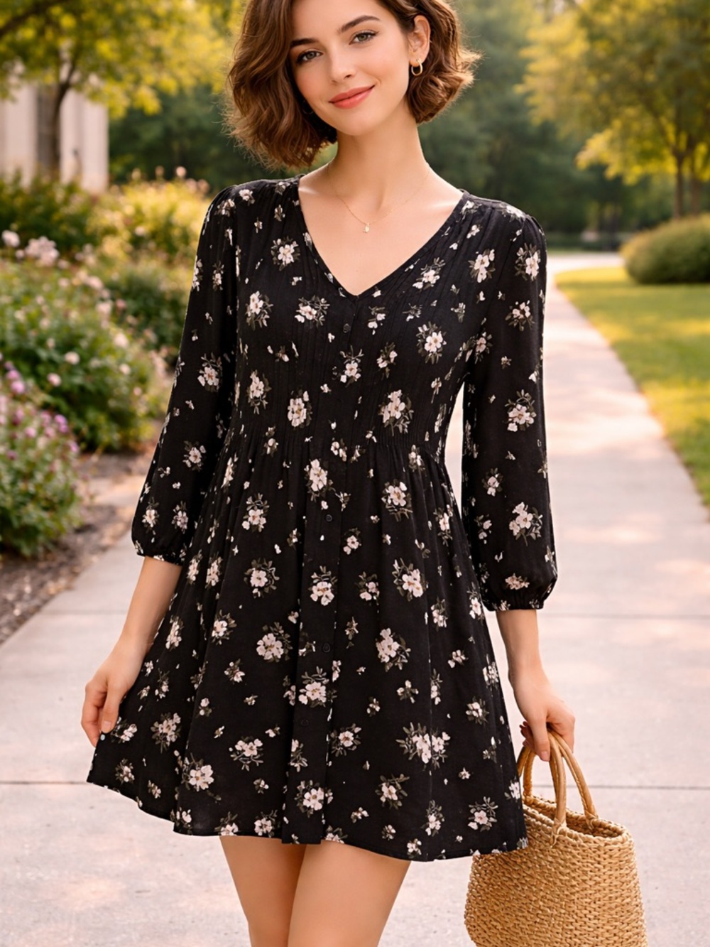 Old Navy Sundress with V-Neck Midi Black & White size Medium